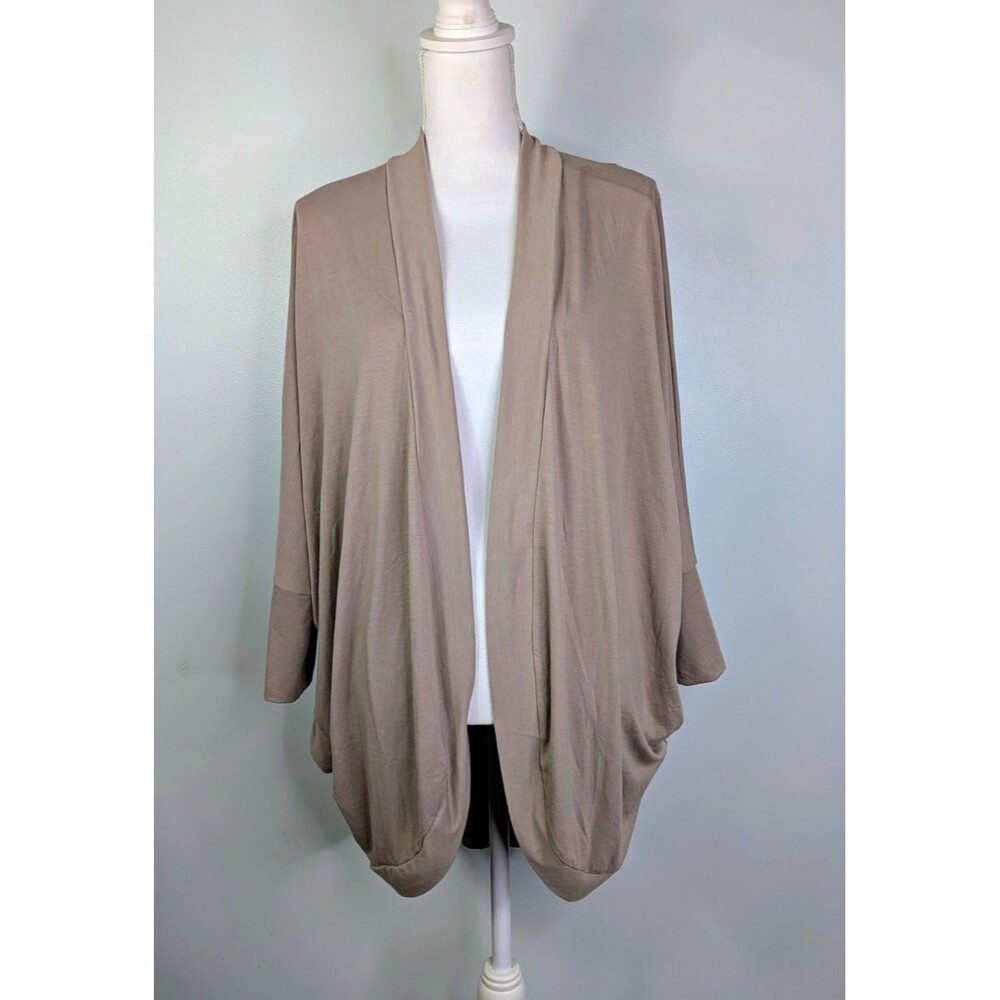 Zenana Taupe Knit Open Front V-Neck Dolman Cardigan 1X RC-1819XP Cozy Minimalist